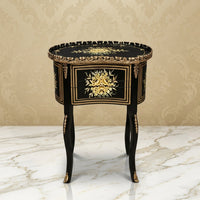 Black & Gold Kidney Table – Floral Bouquet Design