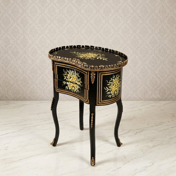 Black & Gold Kidney Table – Floral Bouquet Design