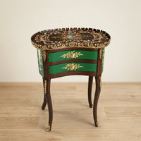 Espresso & Green Kidney Table – Gold Floral Design