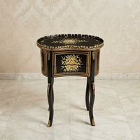 Black & Gold Kidney Table – Floral Bouquet Design