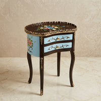 Dark Brown & Blue Kidney Table – Floral Design
