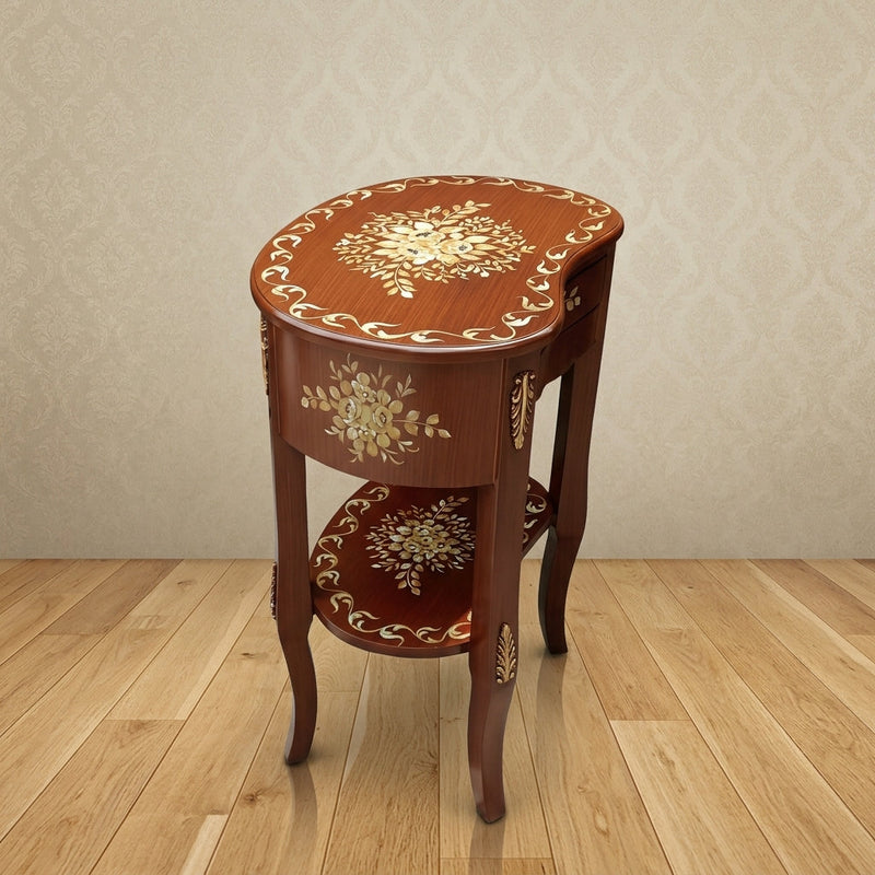 Mahogany Kidney Table – Gold Floral Medallion Design
