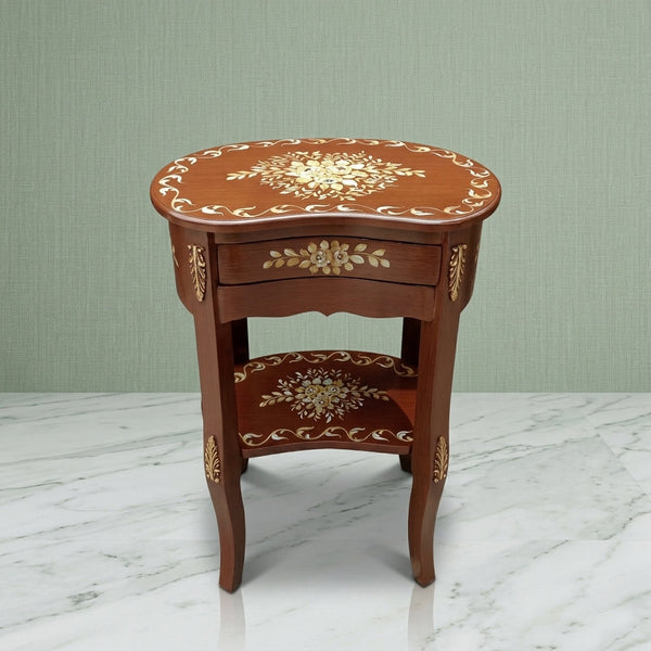 Mahogany Kidney Table – Gold Floral Medallion Design