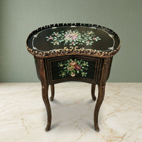 Antique Black & Gold Kidney Table – Floral Design