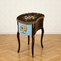 Dark Brown & Blue Kidney Table – Floral Design