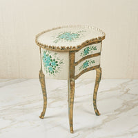Vintage Cream & Gold Kidney Table – Green Floral Design