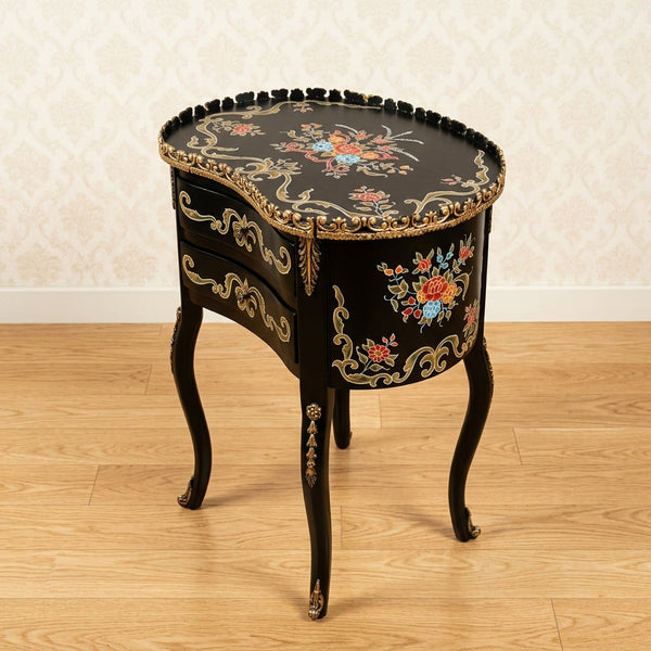 Black Kidney Table – Butterfly & Floral Design