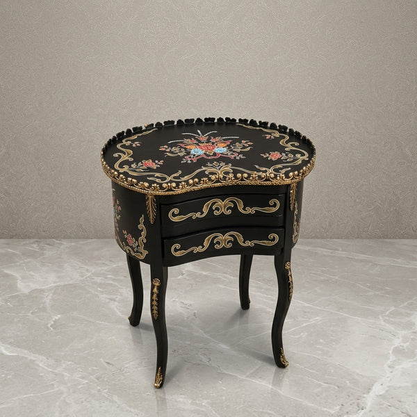 Black Kidney Table – Butterfly & Floral Design