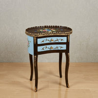 Dark Brown & Blue Kidney Table – Floral Design