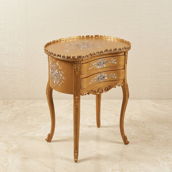 Light Oak Kidney Table – Cream Floral Medallion Design