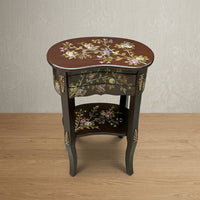 Dark Espresso Kidney Table – Floral Branch Design