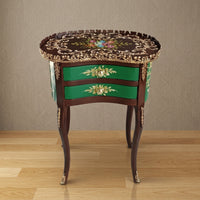 Espresso & Green Kidney Table – Gold Floral Design