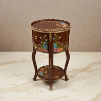 Mahogany Round Table – Multicolor Floral Design