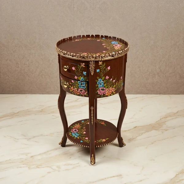 Mahogany Round Table – Multicolor Floral Design