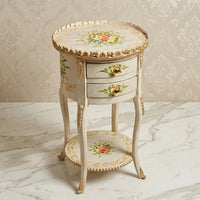 Antique Cream Round Table – Floral Scroll Design