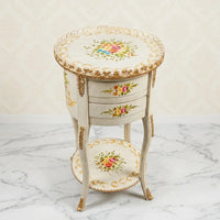 Antique Cream Round Table – Floral Scroll Design