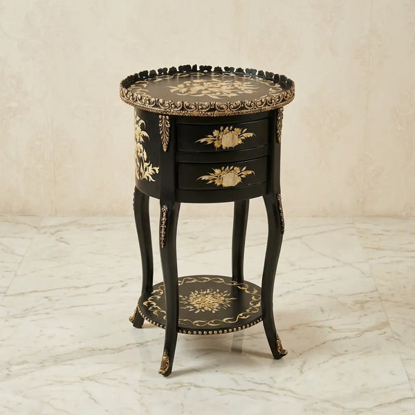 Black & Gold Round Table – Floral Bouquet Design
