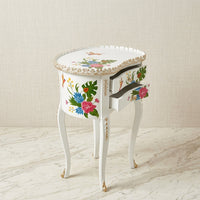 White Kidney Table – Tropical Floral & Hummingbird Design