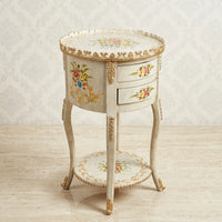 Antique Cream Round Table – Floral Scroll Design