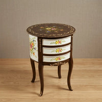 Dark Brown & White Round Table – Multicolor Floral Design