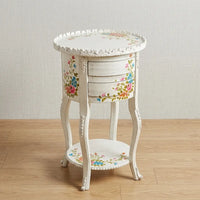 White Distressed Round Table – Multicolor Floral Design