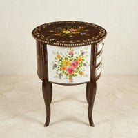 Dark Brown & White Round Table – Multicolor Floral Design