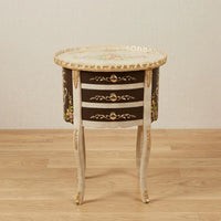 Cream & Espresso Oval Table – Floral Bouquet Design