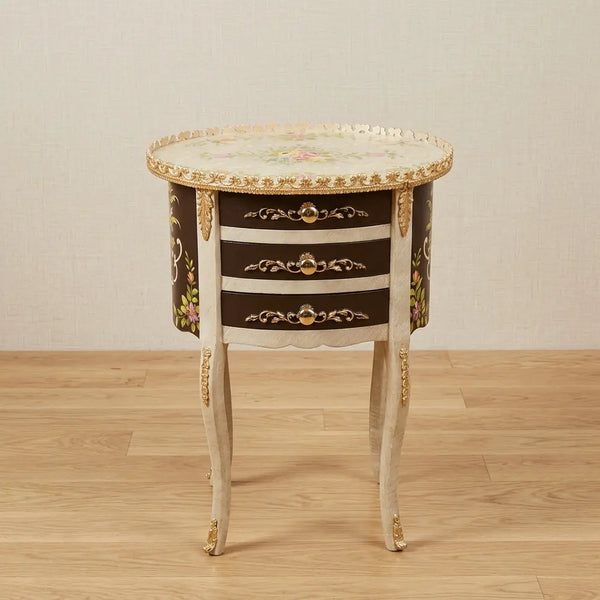 Cream & Espresso Round Table – Floral Bouquet Design