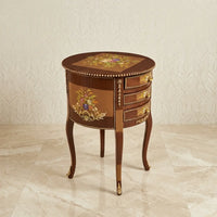 Two-Tone Wood Round Table – Diamond Floral Inlay Design