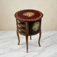 Burgundy & Black Round Table – Gold Floral Medallion Design