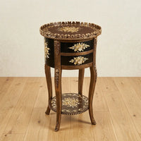 Antique Gold Round Table – Floral Bouquet Design