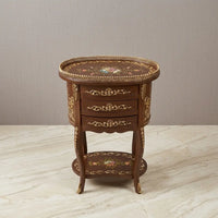 Walnut Round Table – Floral Bouquet & Gold Scroll Design
