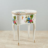 White Kidney Table – Tropical Floral & Hummingbird Design