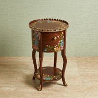 Mahogany Round Table – Multicolor Floral Design