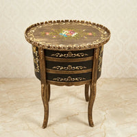 Antique Gold & Black Oval Table – Floral Bouquet Design
