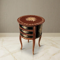Burgundy & Black Round Table – Gold Floral Medallion Design