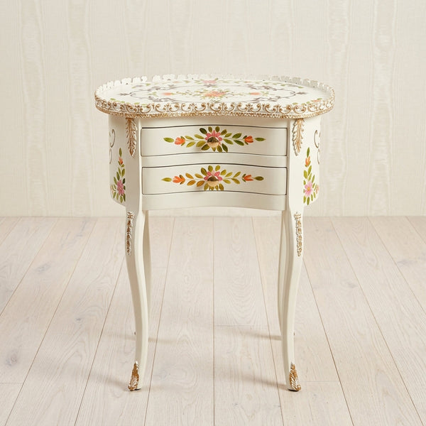 Cream Kidney Table – Pink & Orange Floral Design