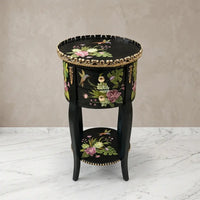 Black Round Table – Hummingbird & Tropical Floral Design