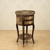 Dark Brown Round Table – Gold Marbled Floral Design