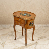Golden Wood Kidney-Shaped Side Table – Floral Medallion Design