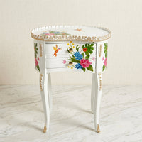 White Kidney Table – Tropical Floral & Hummingbird Design