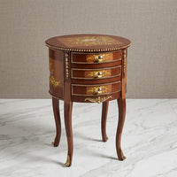 Two-Tone Wood Round Table – Diamond Floral Inlay Design