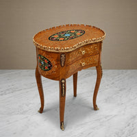 Golden Wood Kidney-Shaped Side Table – Floral Medallion Design