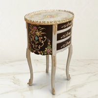Cream & Espresso Oval Table – Floral Bouquet Design