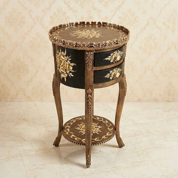 Antique Gold Round Table – Floral Bouquet Design
