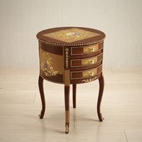 Two-Tone Wood Round Table – Diamond Floral Inlay Design