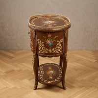 Walnut Round Table – Floral Bouquet & Gold Scroll Design