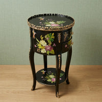 Black Round Table – Hummingbird & Tropical Floral Design