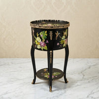 Black Round Table – Hummingbird & Tropical Floral Design