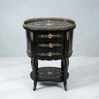 Black Oval Table – Floral Bouquet & Gold Scroll Design